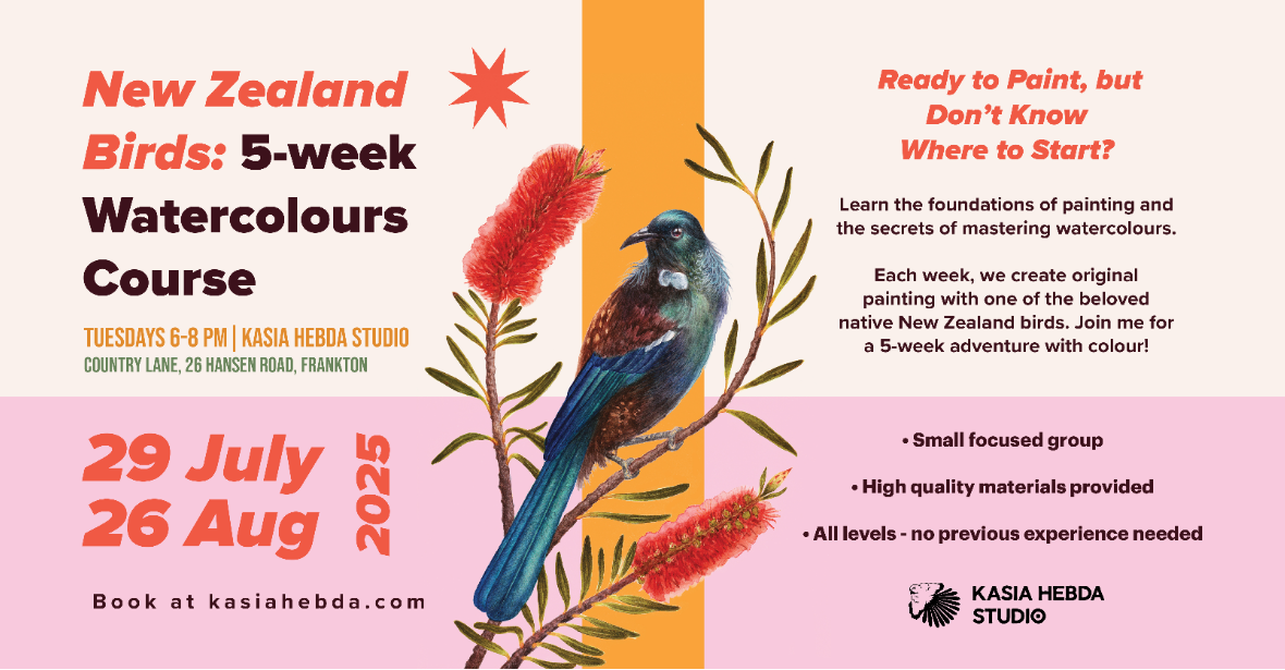 New Zealand Birds: 5-Week Watercolour Course – Art Workshops in Queenstown with Kasia Hebda - 26 August 